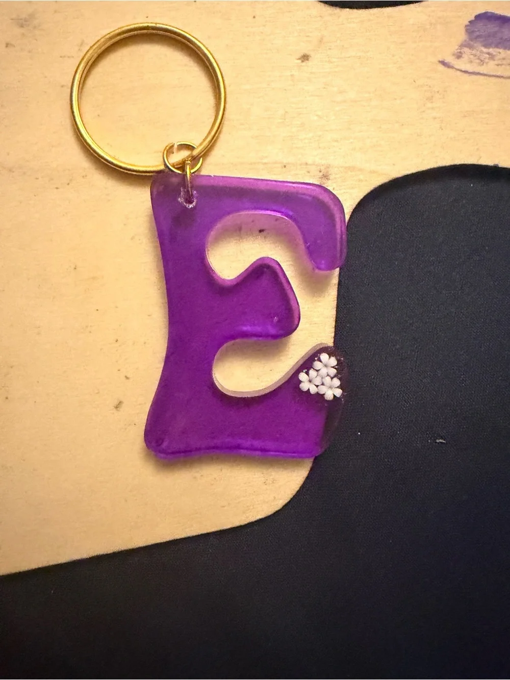 Purple Letter E Resin Keychain